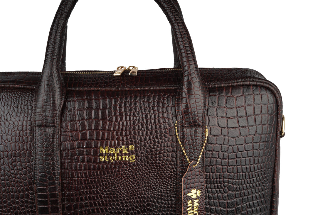 Mark Styling Croc-Texture Dark Brown Executive Laptop Bag