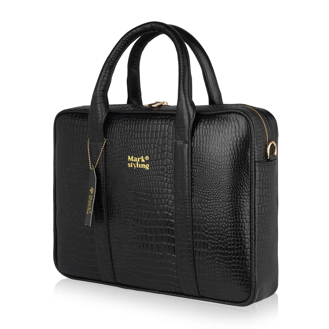 Mark Styling Croc-Texture Black Executive Laptop Bag