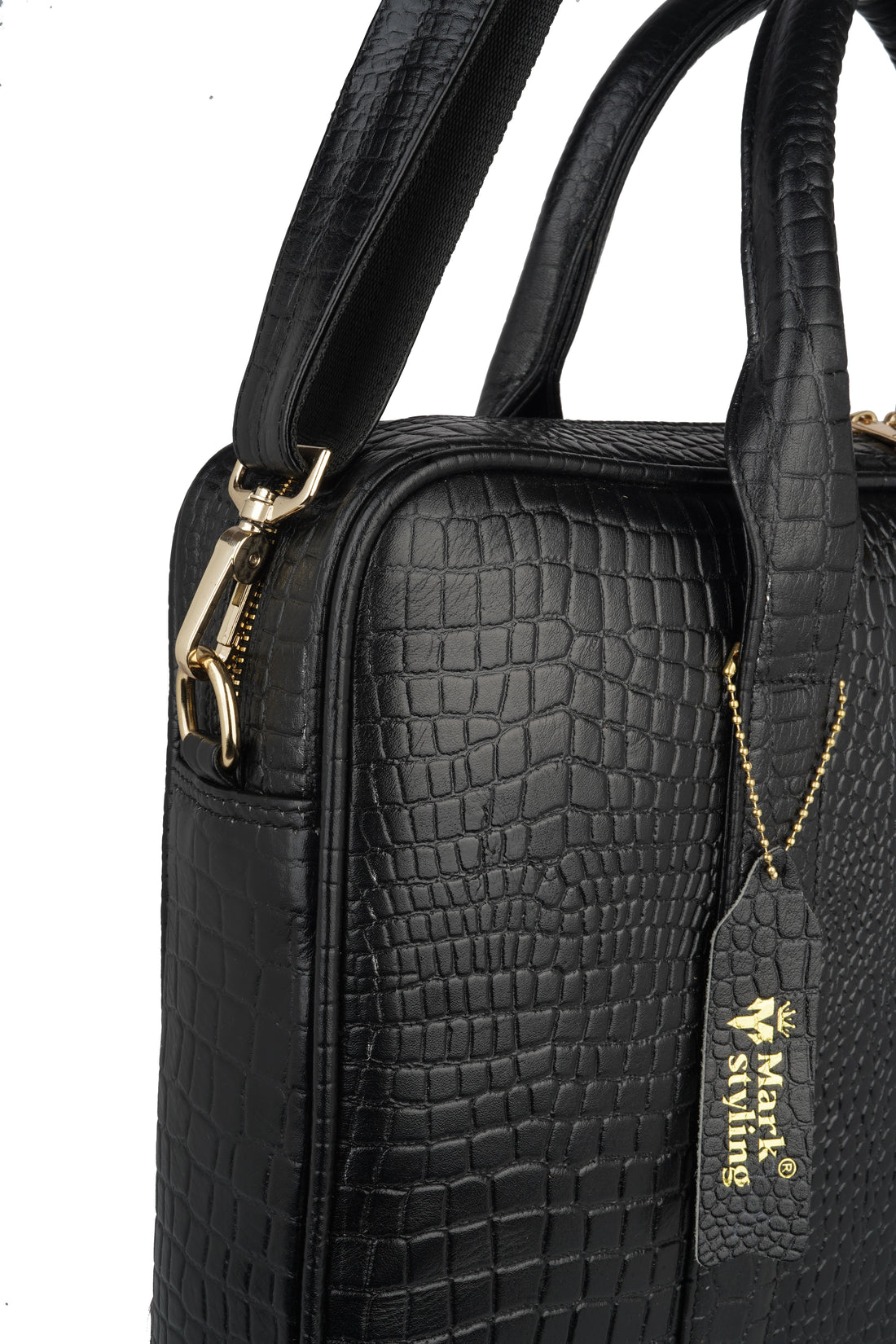 Mark Styling Croc-Texture Black Executive Laptop Bag