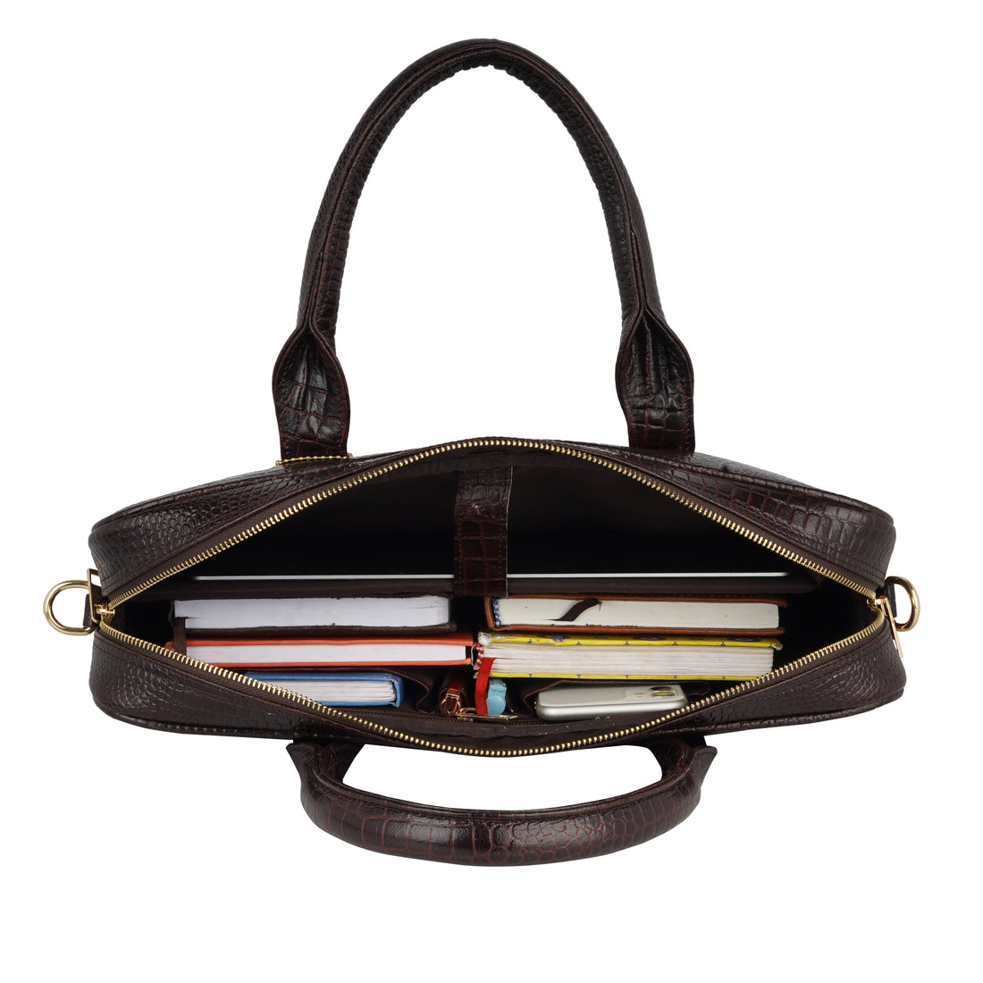 Mark Styling Croc-Texture Dark Brown Executive Laptop Bag