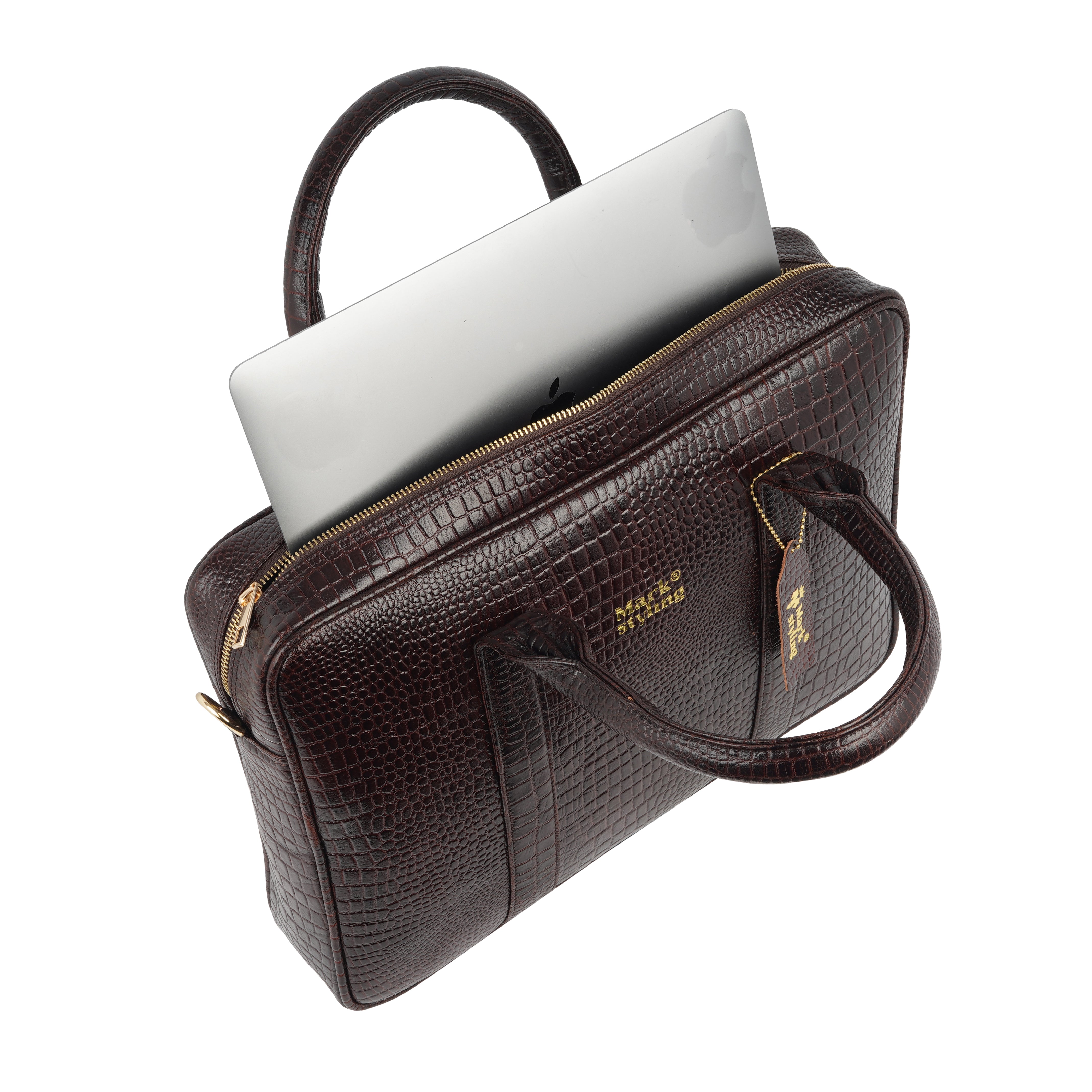 Mark Styling Croc-Texture Dark Brown Executive Laptop Bag
