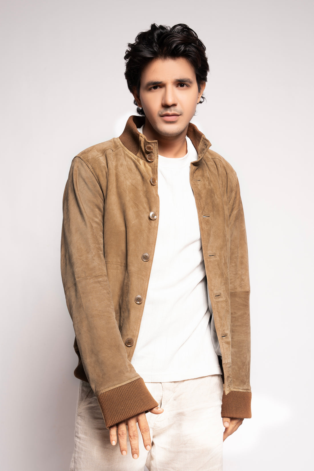 Classic Tan Suede Button-Up Casual Jacket