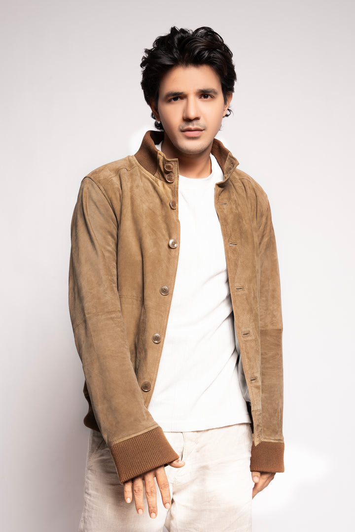 Classic Tan Suede Button-Up Casual Jacket