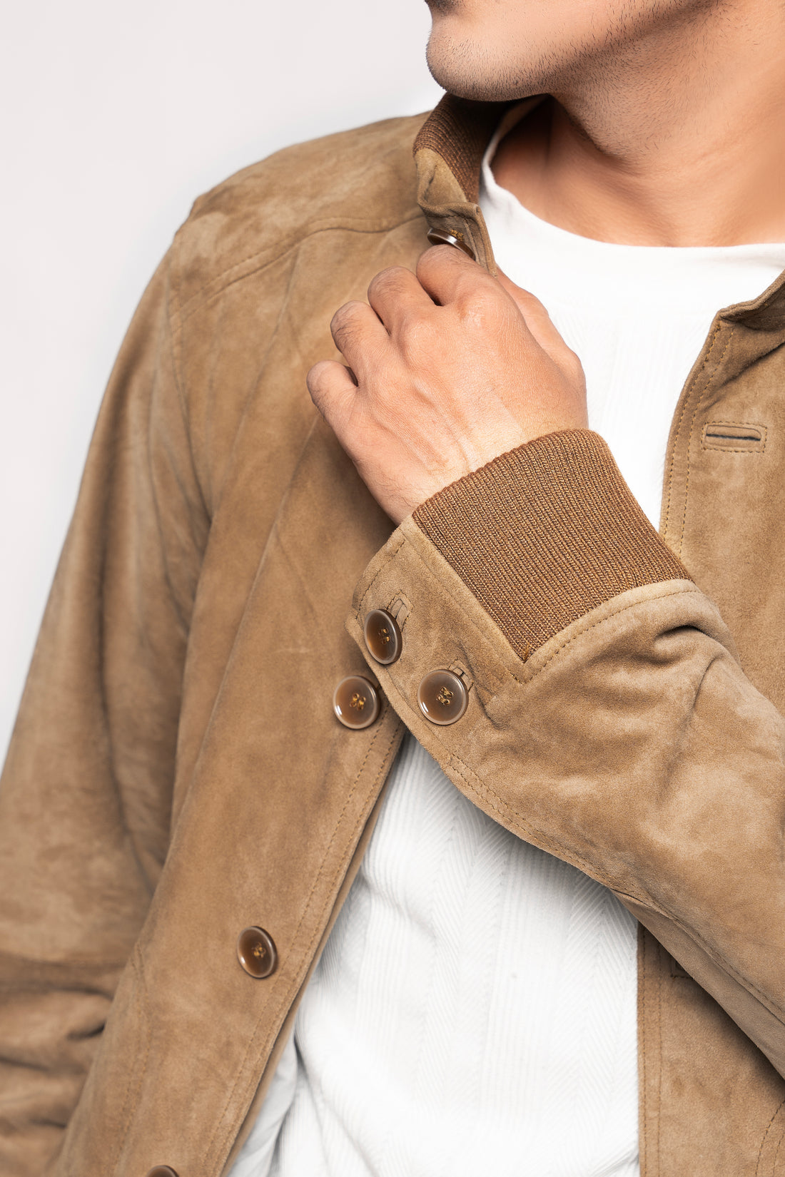 Classic Tan Suede Button-Up Casual Jacket