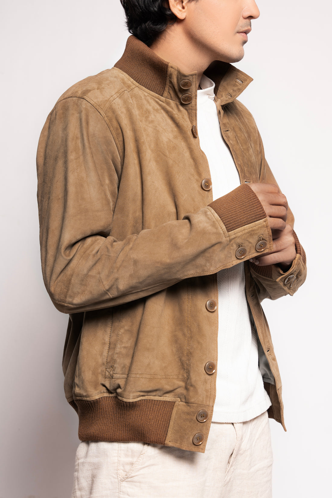Classic Tan Suede Button-Up Casual Jacket