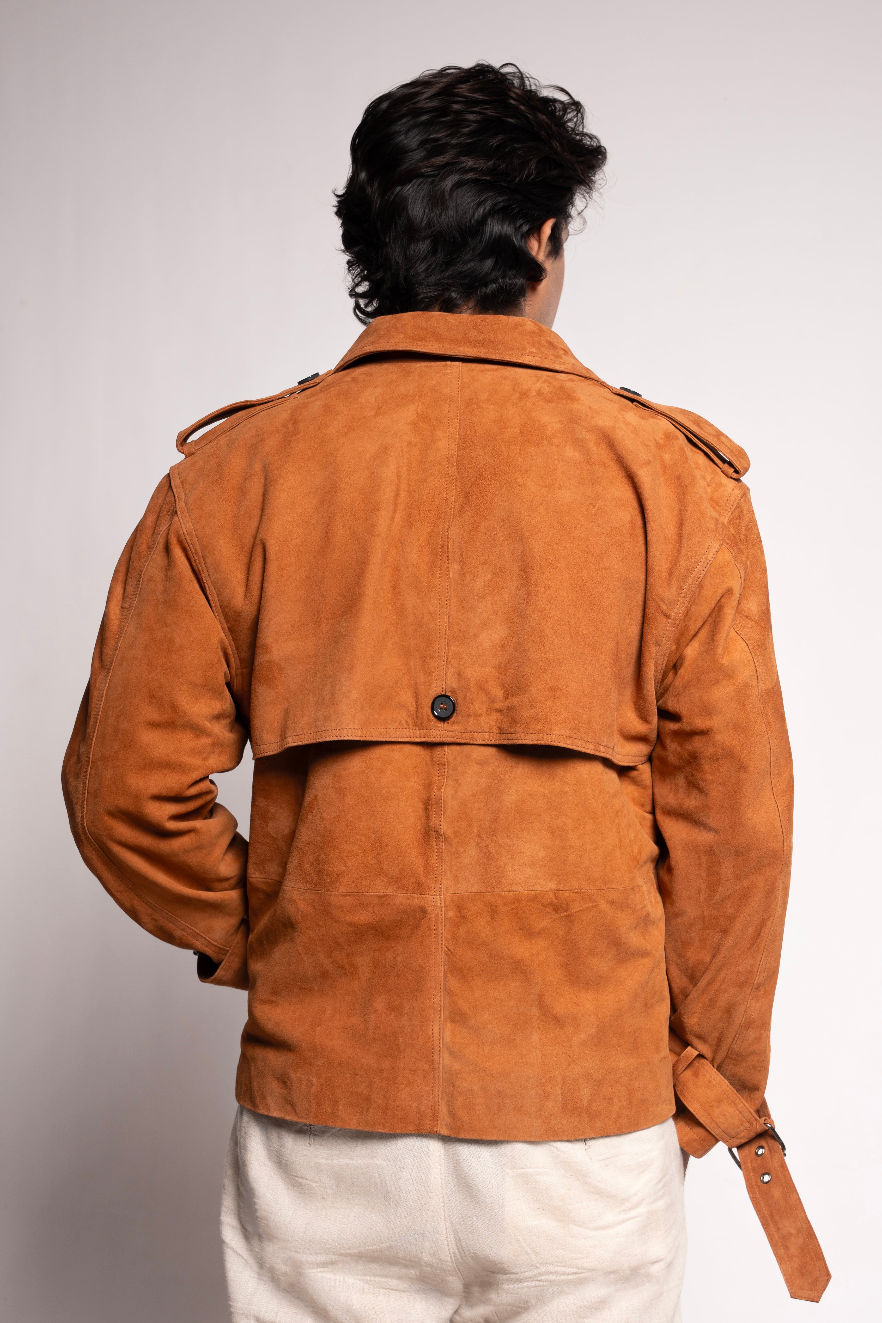 Rust Suede Double-Breasted Casual Jacket
