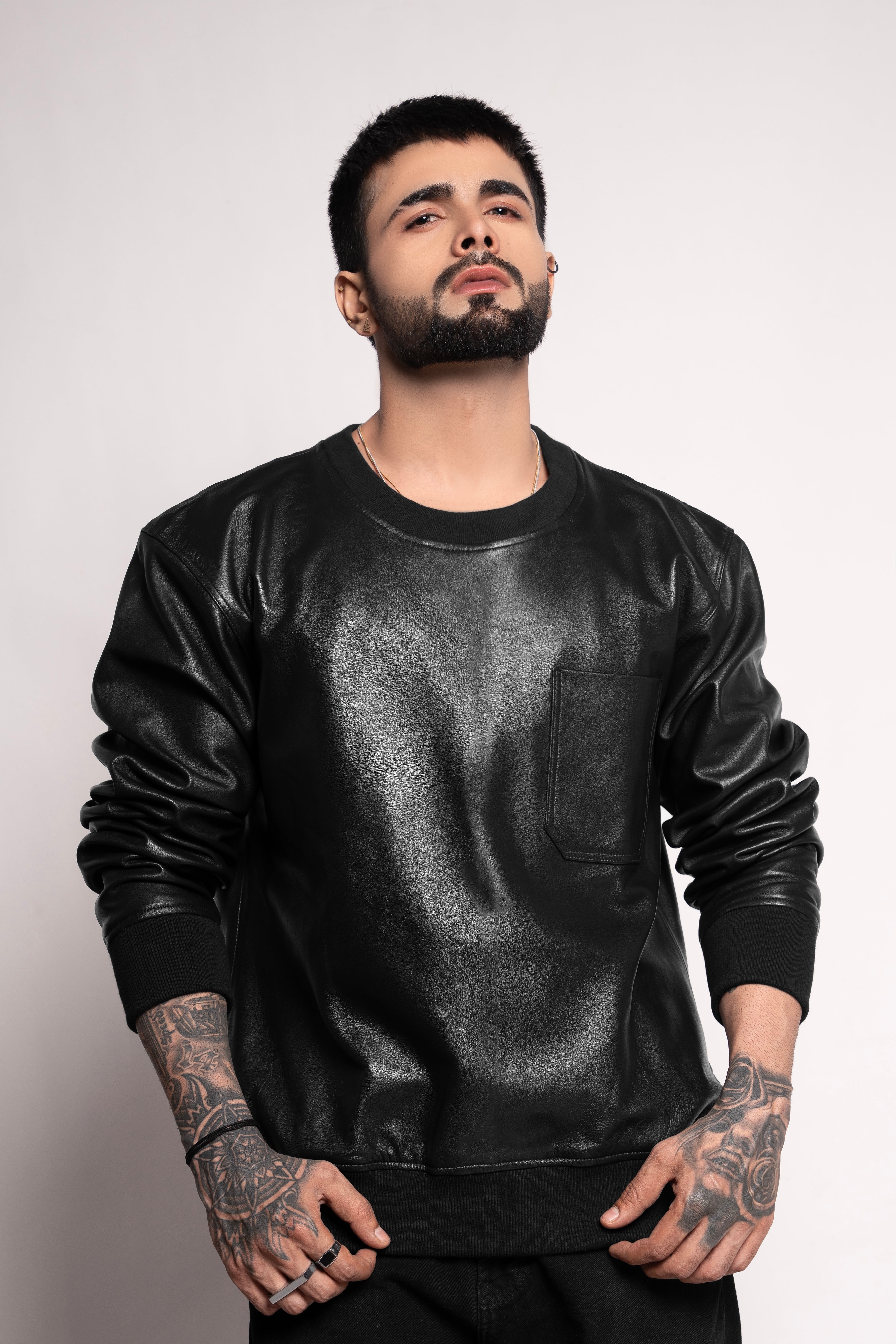 Mark Styling Stealth Onyx Leather-Finish Sweatshirt