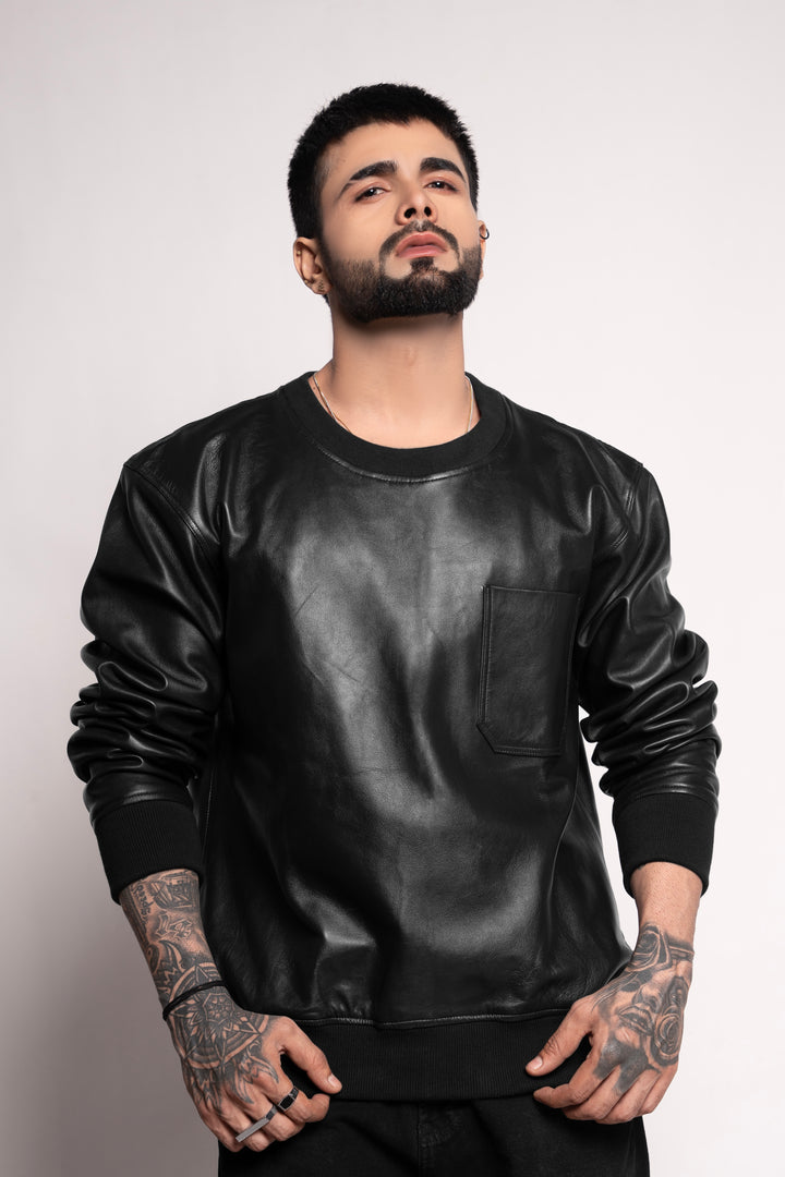 Mark Styling Stealth Onyx Leather-Finish Sweatshirt