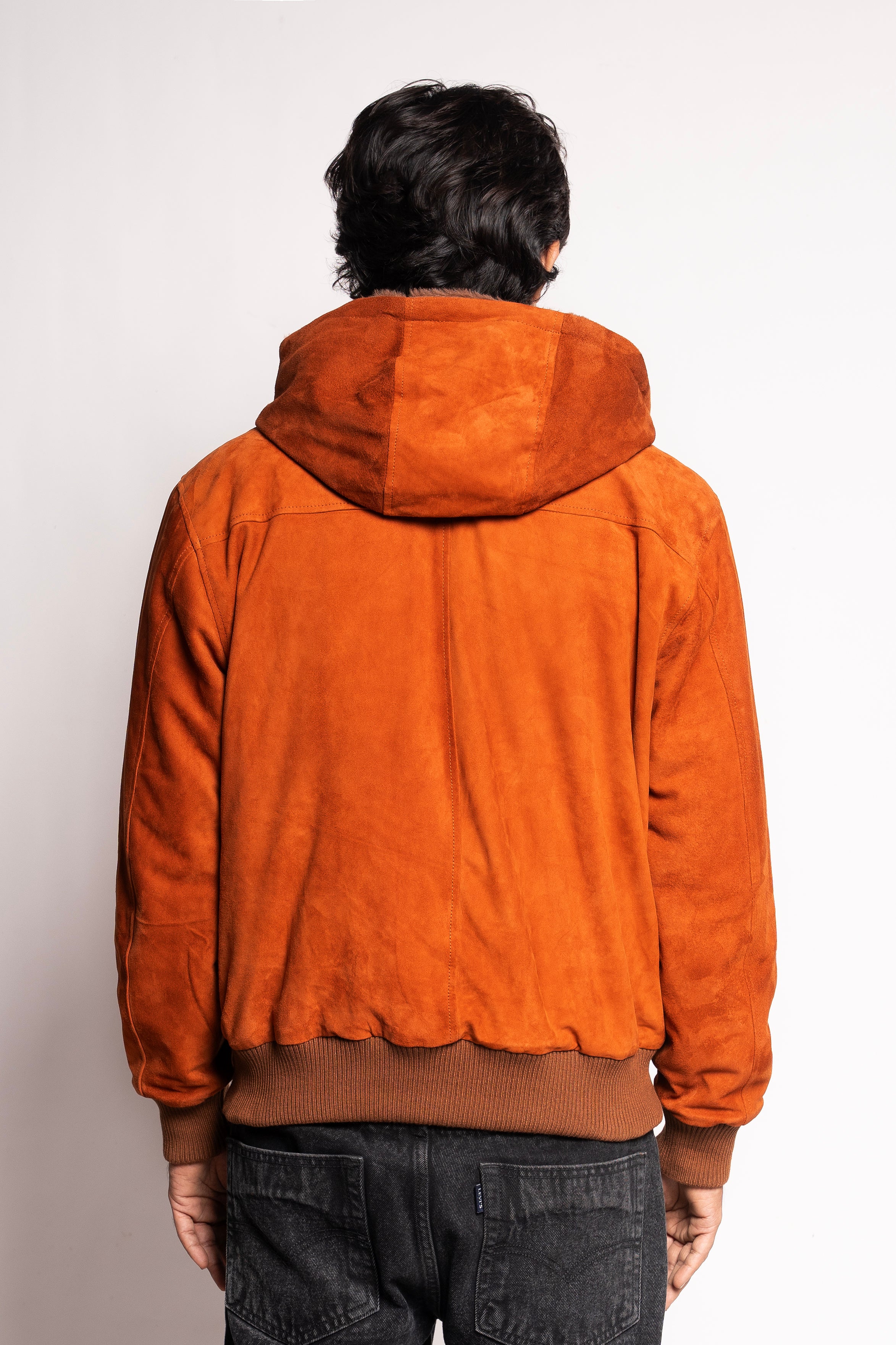 Rust Suede Hooded Winter Jacket