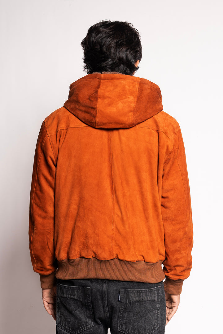 Rust Suede Hooded Winter Jacket