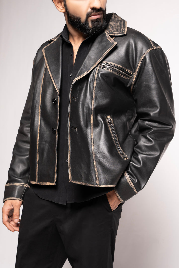 Mark Styling Carbon-Aged Artisan Leather Jacket