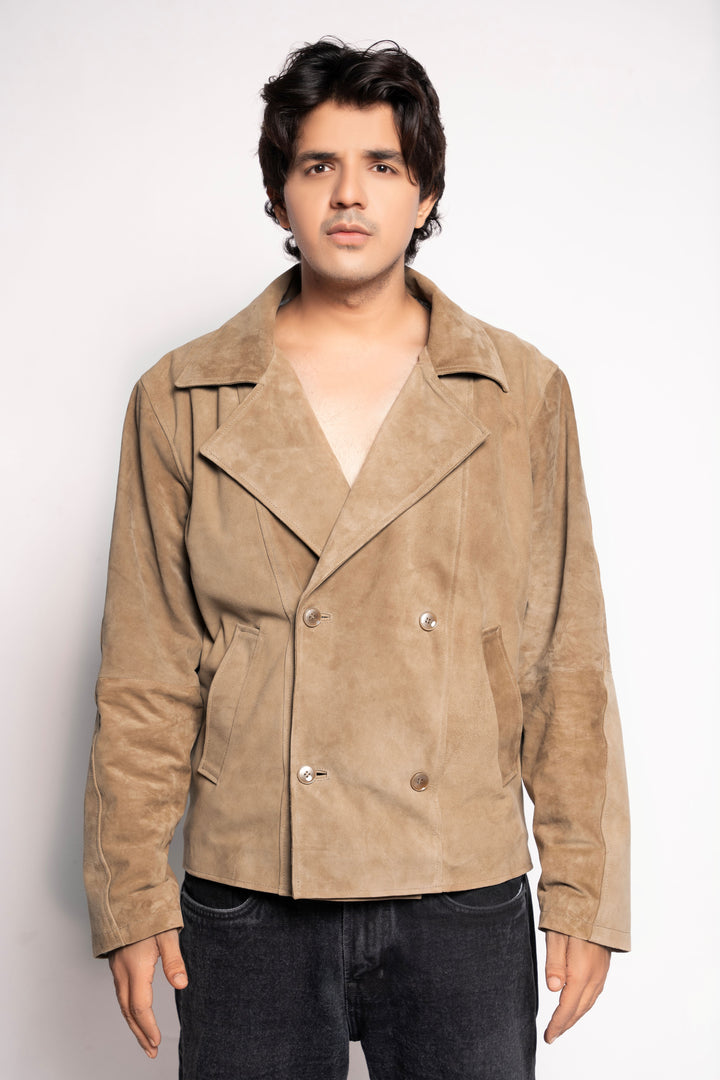 Classic Tan Suede Double-Breasted Jacket