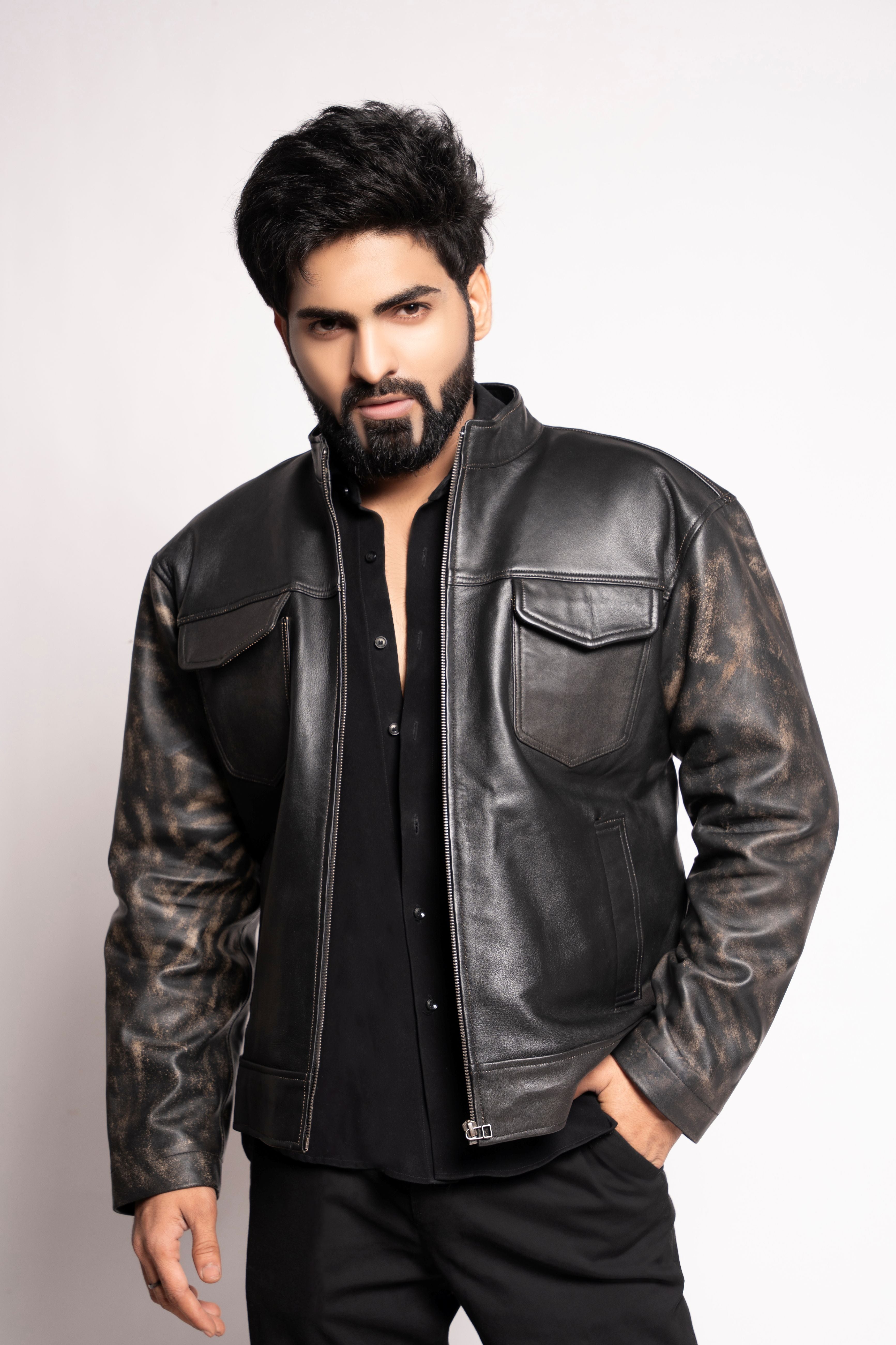 Mark Styling Titan Bronze-Sleeve Moto Jacket