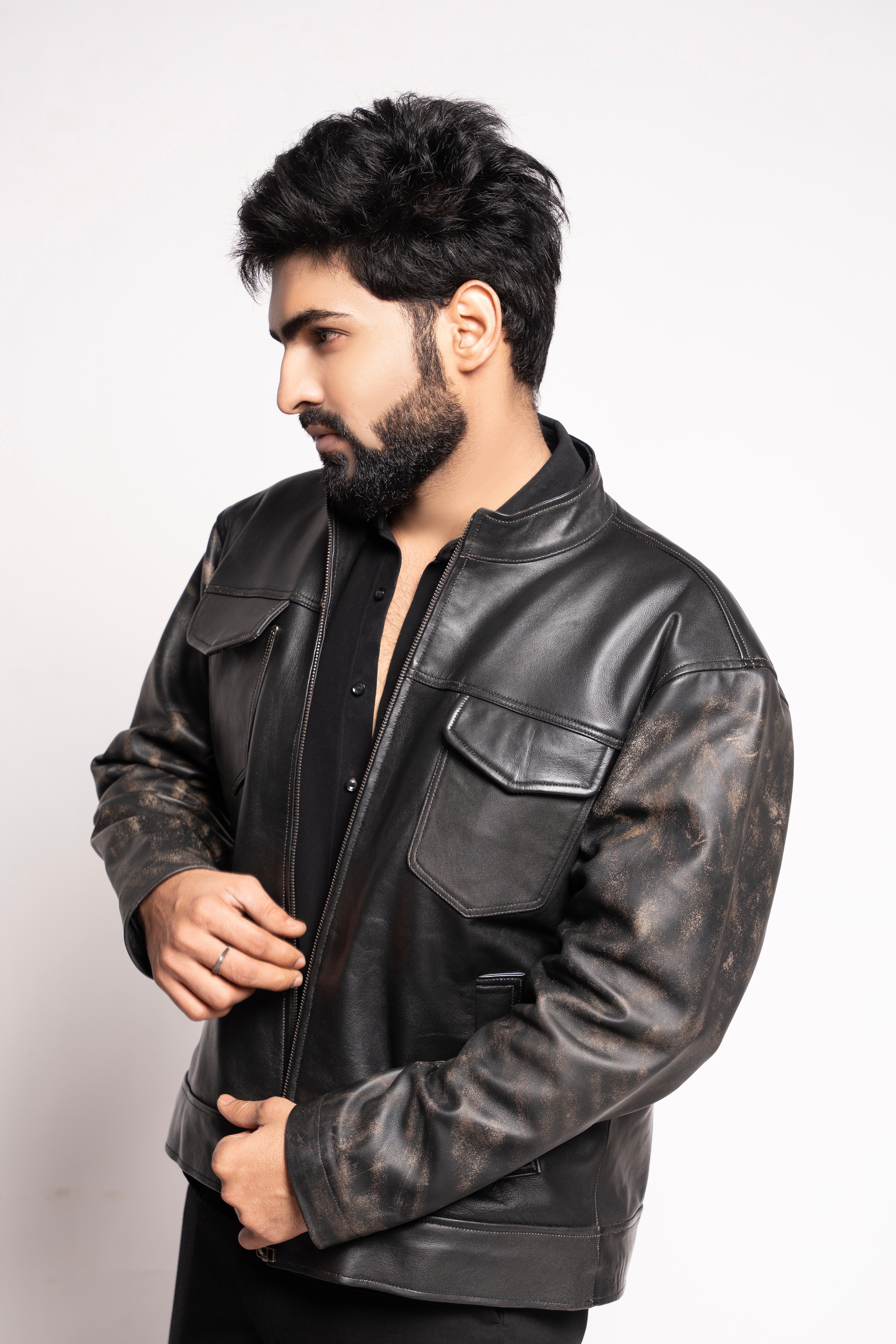 Mark Styling Titan Bronze-Sleeve Moto Jacket