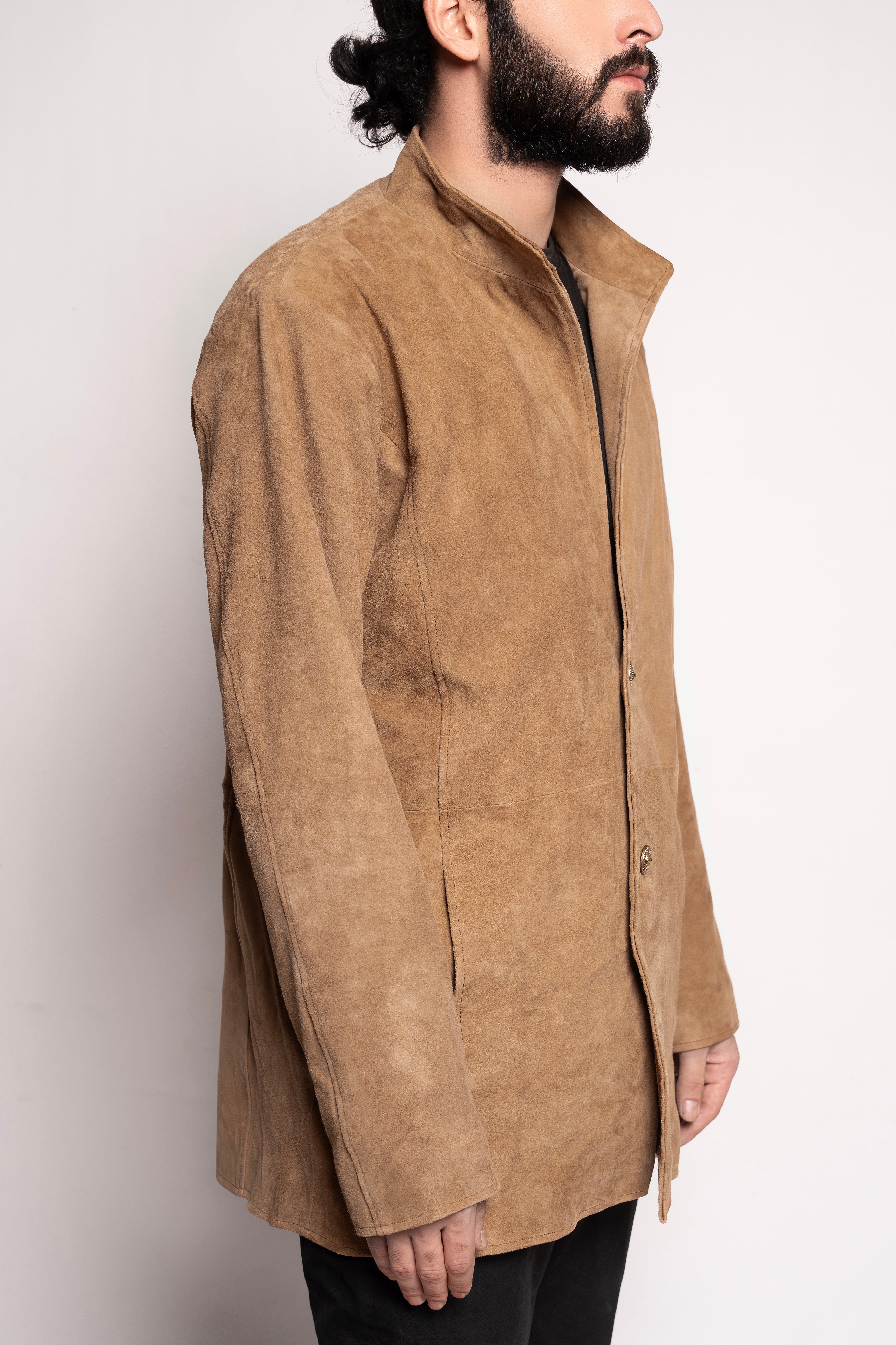 Markstyling Mens Brown Suede Leather Trench Coat - Real Suede Leather Duster Coat - Western Duster Cowboy Coat for Men