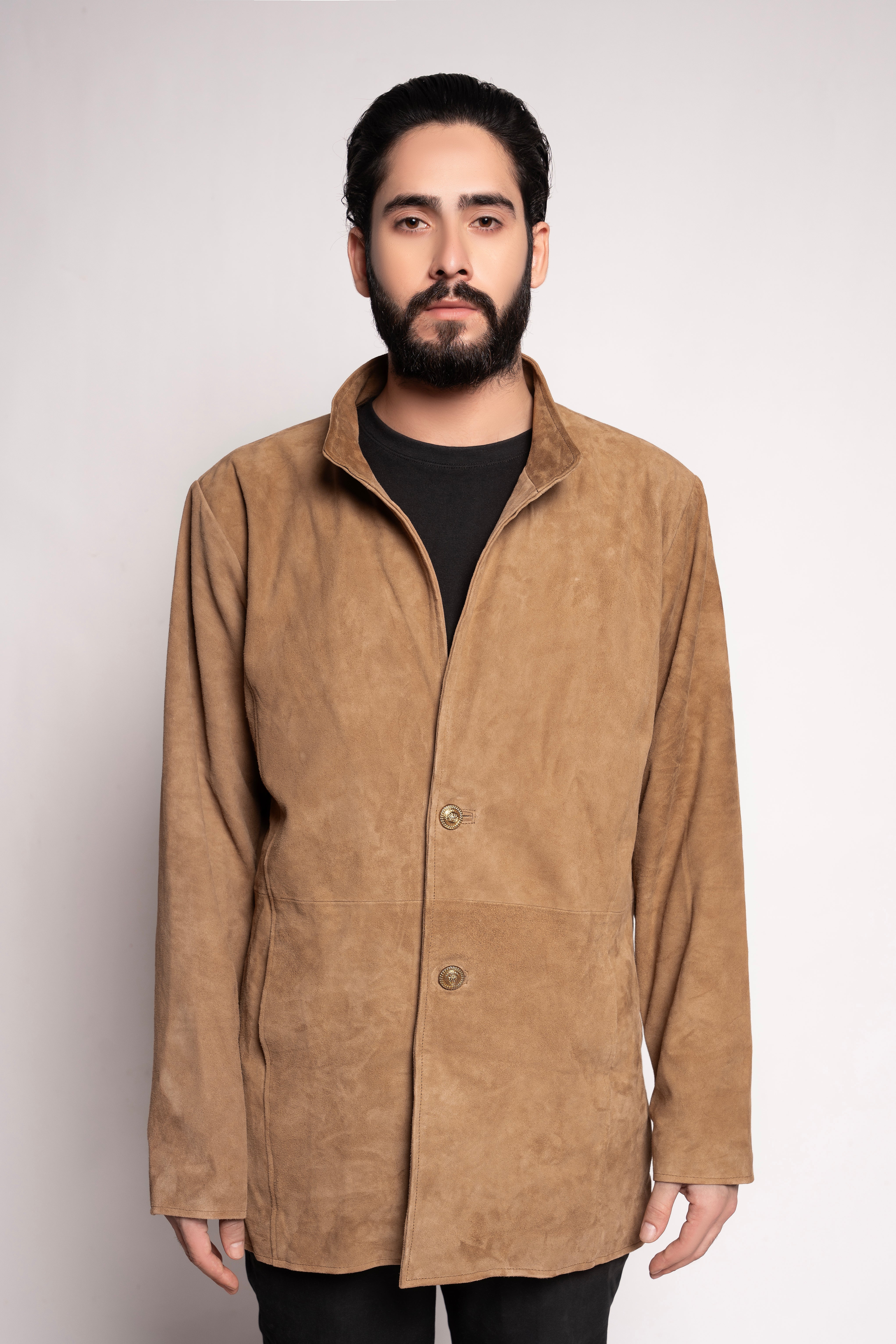 Markstyling Mens Brown Suede Leather Trench Coat - Real Suede Leather Duster Coat - Western Duster Cowboy Coat for Men