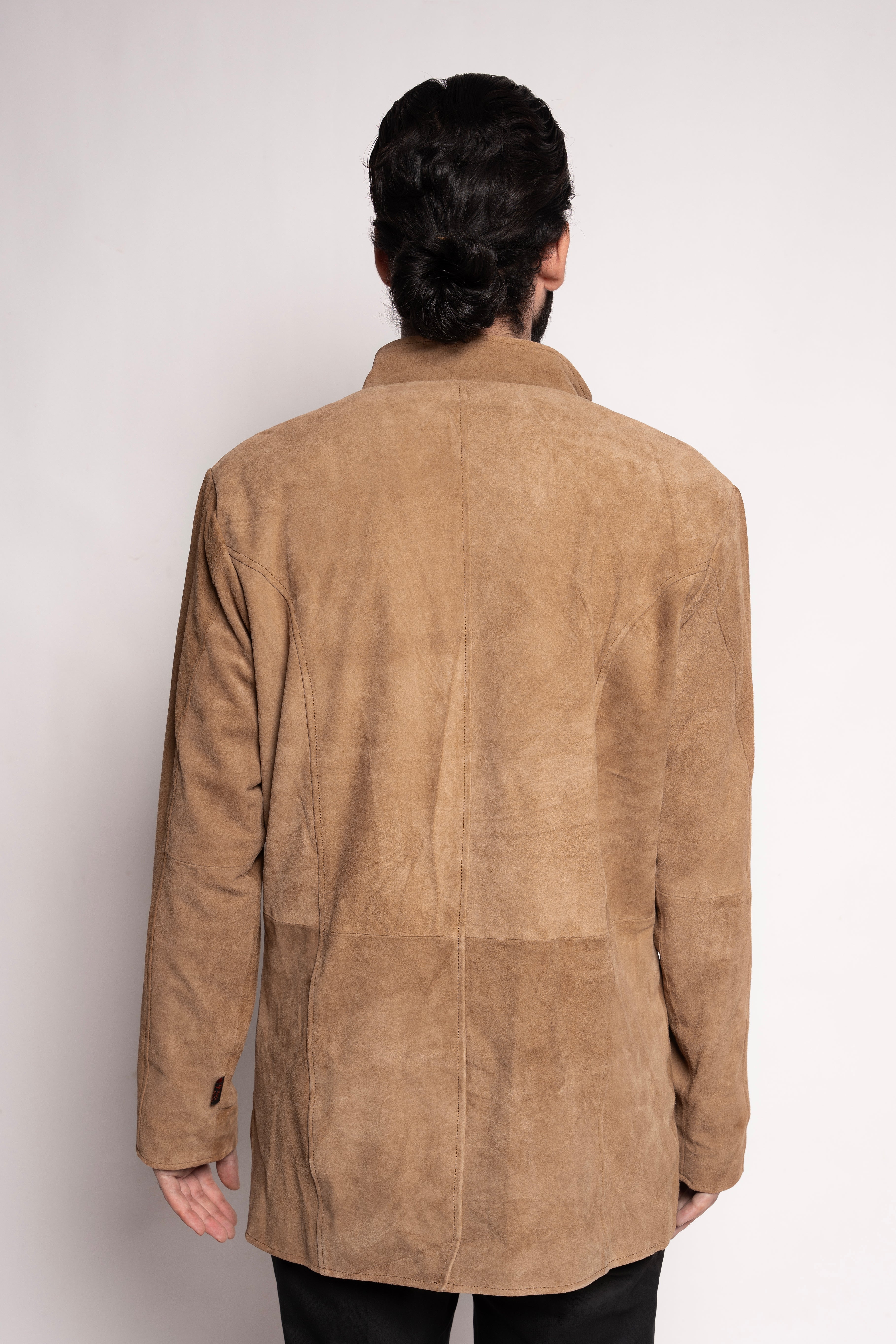 Markstyling Mens Brown Suede Leather Trench Coat - Real Suede Leather Duster Coat - Western Duster Cowboy Coat for Men